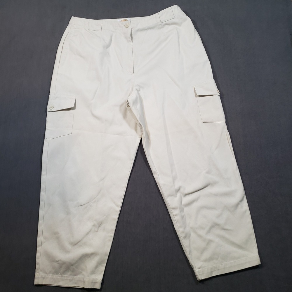 Talbots Cargo Pants Womens 16 Cream White Cotton Canvas High Rise Straight Leg
